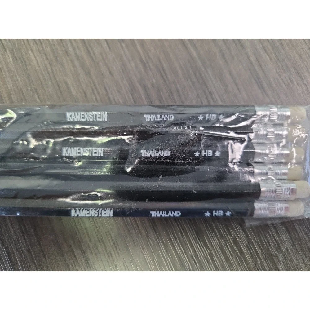 Vintage Kamenstein  Thailand Pencils HB Black Wooden w/ White Erasers Lot of 6